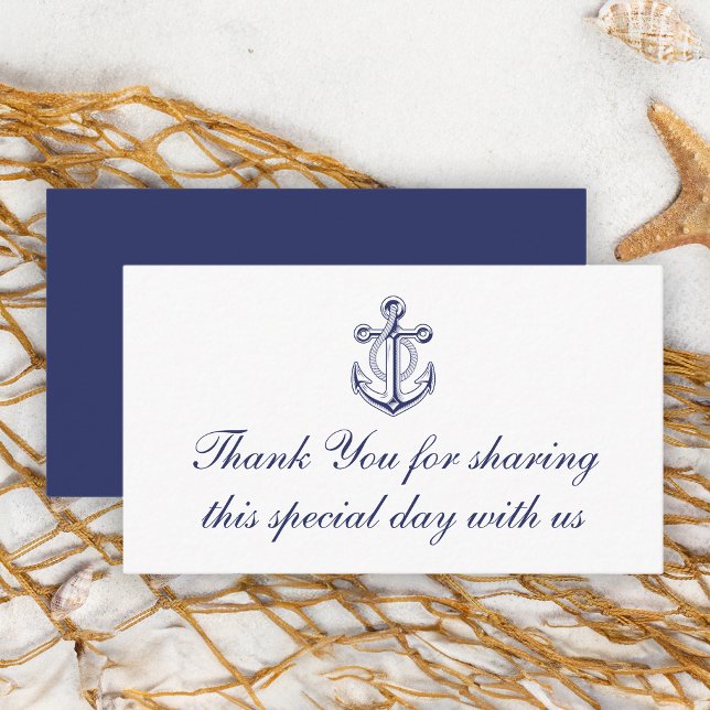 Nautical Navy Blue Anchor Wedding Thank You Place Card (Creator Uploaded)