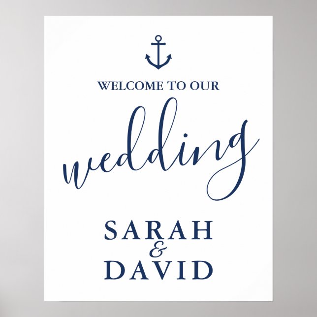 Nautical Navy Blue Anchor Wedding Welcome Sign (Front)