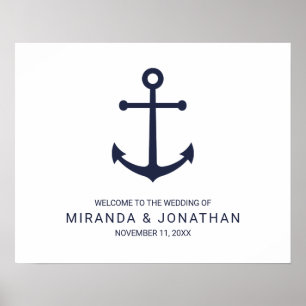 Nautical Navy Blue Anchor Wedding Welcome Sign