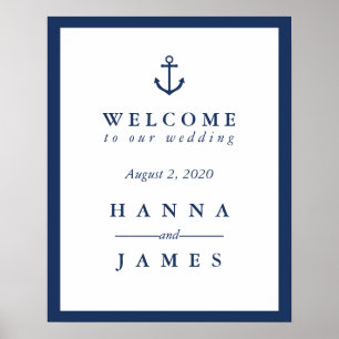 Nautical Navy Blue Anchor Wedding Welcome Sign