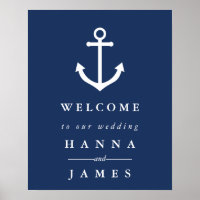 Nautical Navy Blue Anchor Wedding Welcome Sign