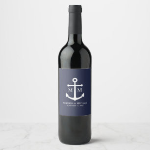 Nautical Navy Blue Anchor Wedding Wine Label
