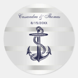 Nautical Navy Blue Anchor Wht BG R Envelope Seals