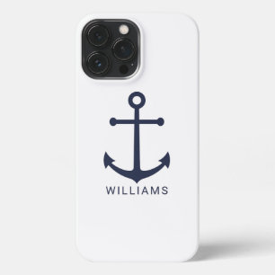Nautical Navy Blue Anchor with Custom Name iPhone 13 Pro Max Case