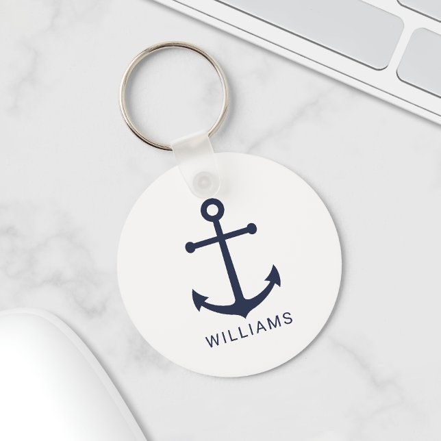 Nautical Navy Blue Anchor with Custom Name Key Ring (Creator Uploaded)