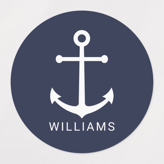 Nautical Navy Blue Anchor with Custom Name Labels (Design 1)