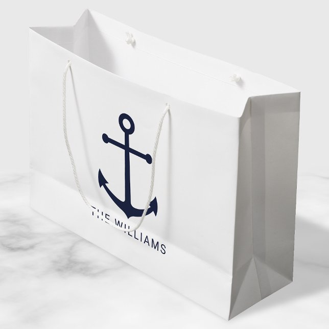 Nautical Navy Blue Anchor with Custom Name Large Gift Bag (Creator Uploaded)