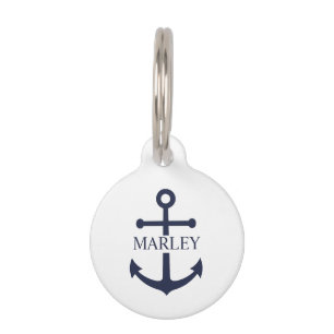 Nautical Navy Blue Anchor with Custom Name Pet Tag