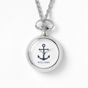 Nautical Navy Blue Anchor with Custom Name Watch