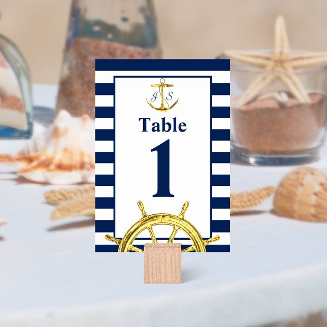 Nautical Navy Blue and Gold Wedding Table Number (Creator Uploaded)