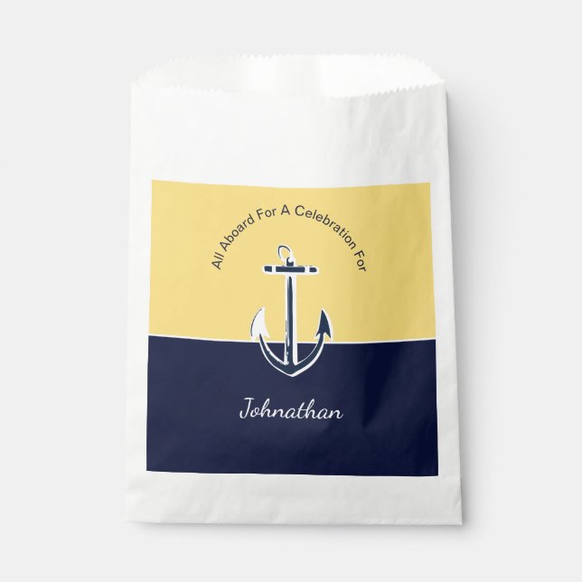 Nautical Navy Blue and Mustard Yellow Anchor Party Favour Bags (Front)