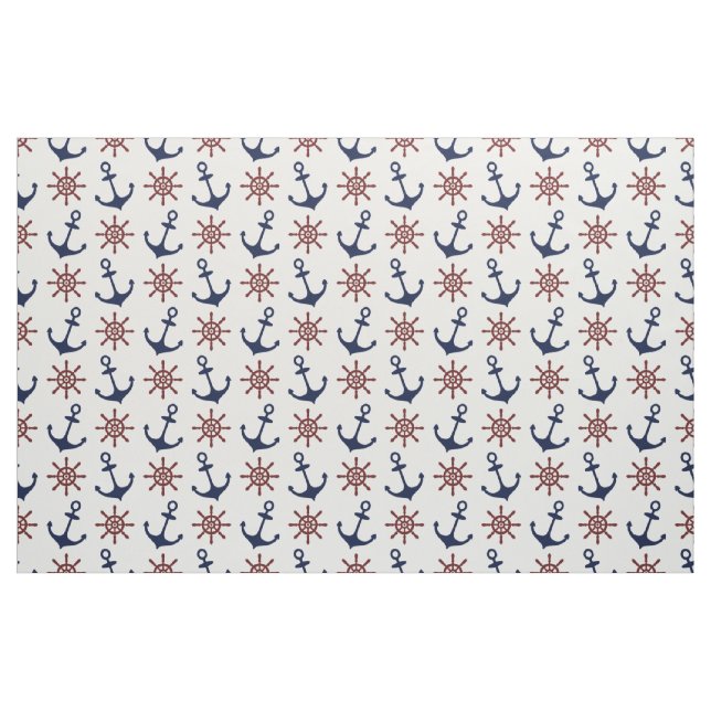 Nautical Navy Blue and red Anchor rudder pattern Fabric (Fat Quarter)