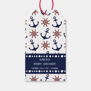 Nautical Navy Blue and red Anchor rudder pattern Gift Tags