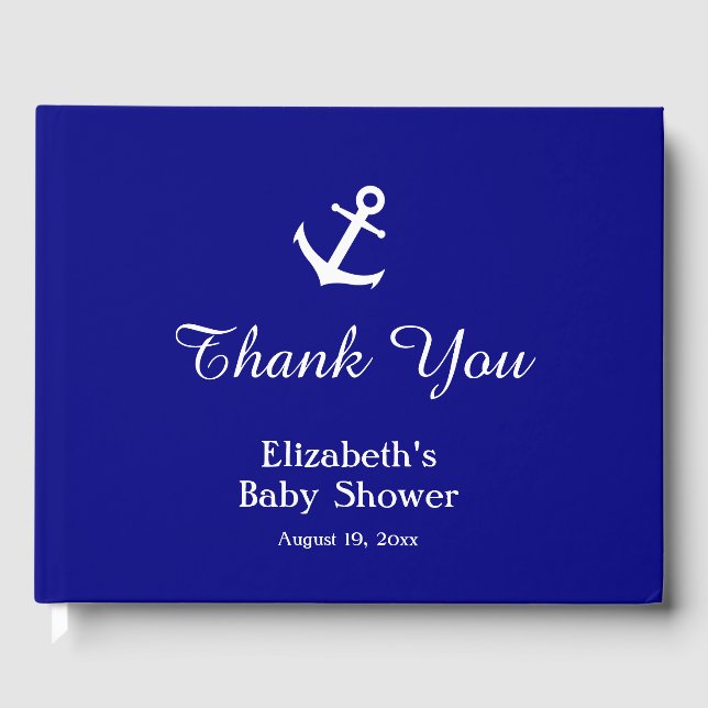 Nautical Navy Blue and White Anchor Baby Shower Guest Book (Front)
