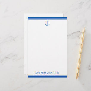Nautical Navy Blue and White Anchor Personalised Stationery