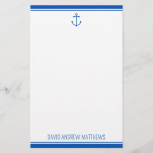 Nautical Navy Blue and White Anchor Personalised Stationery