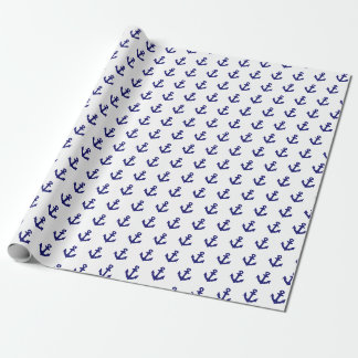 Nautical navy blue and white anchors pattern wrapping paper