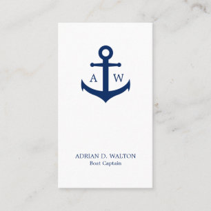 Nautical Navy Blue and White Monogram Vertical Business Card