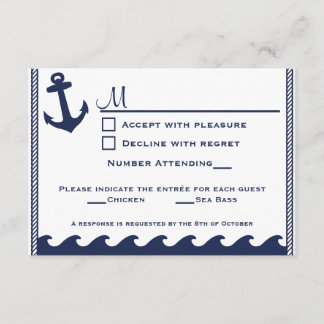Nautical navy blue and white rsvp 2 menu choice
