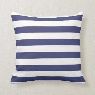 Nautical Navy Blue and White Striped Cushion