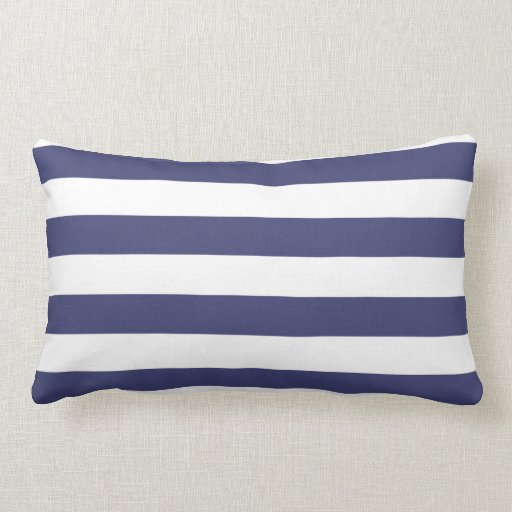 Image of Nautical Navy Blue and White Striped Lumbar Cushion