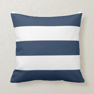 Nautical Navy Blue and White Striped Pillow