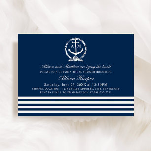 Nautical Navy Blue and White Stripes Bridal Shower Invitation