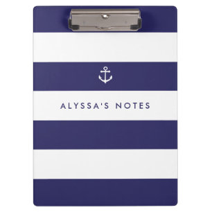 Nautical Navy Blue and White Stripes Clipboard