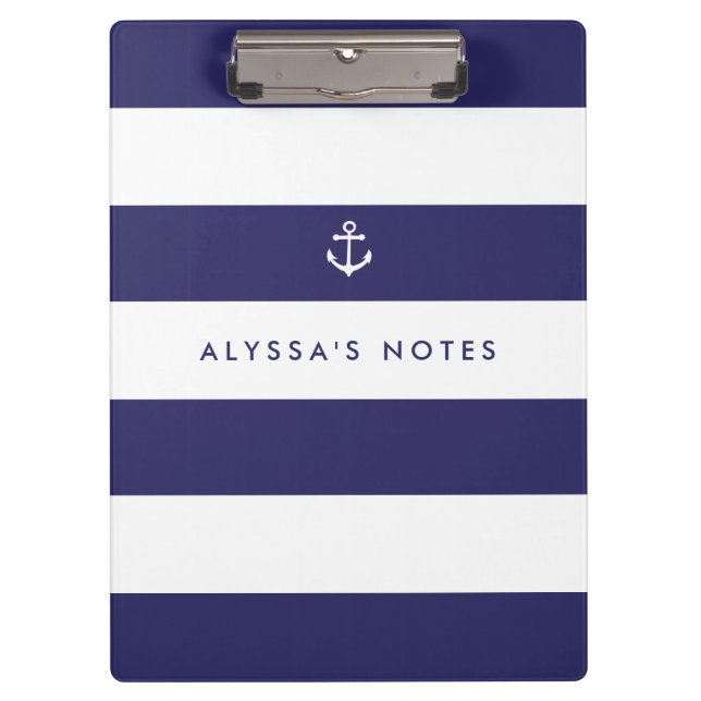 Nautical Navy Blue and White Stripes Clipboard (Front)