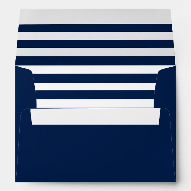 Nautical Navy Blue and White Stripes Invitation Envelope (Back (Bottom))