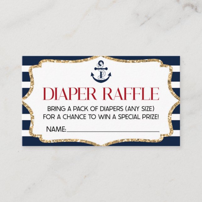Nautical Navy Blue Baby Shower Diaper Raffle Card (Front)