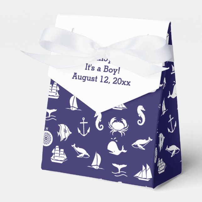 Nautical Navy Blue Baby Shower Favour Boxes (Front Side)