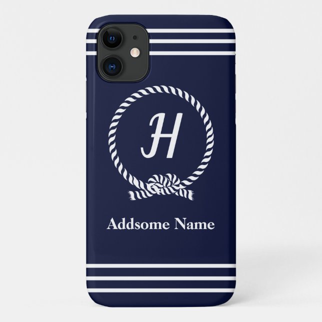 Nautical Navy Blue Beach coastal Monogrammed Case-Mate iPhone Case (Back)