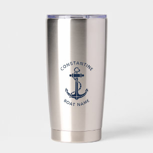 Nautical Navy Blue Boat Anchor Captain Custom Insulated Tumbler