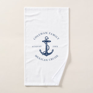 Nautical Navy Blue Boat Anchor Custom Hand Towel