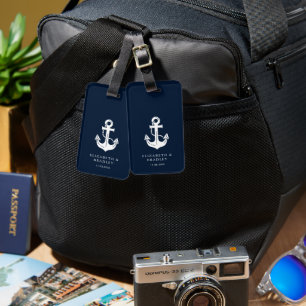 Nautical Navy Blue Boat Anchor Wedding Luggage Tag