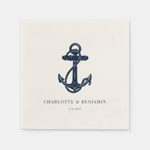 Nautical Navy Blue Boat Anchor Wedding Paper Napkin