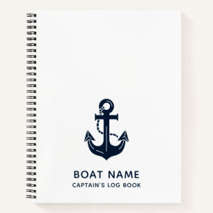 Nautical Navy Blue Boat Name Anchor Notebook
