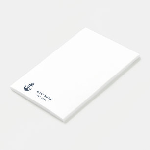 Nautical Navy Blue Boat Name Anchor Post-it Notes