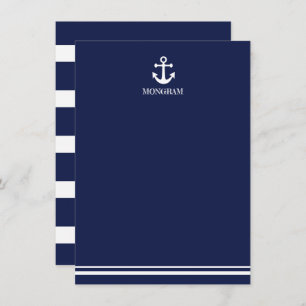 Nautical Navy Blue Boat Name Anchor Thank You card