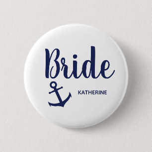 Nautical navy blue bride anchor 6 cm round badge
