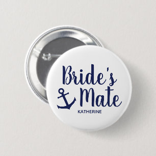 Nautical navy blue bride's mate anchor bridesmaid 6 cm round badge