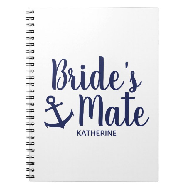 Nautical navy blue bride's mate anchor bridesmaid notebook (Front)