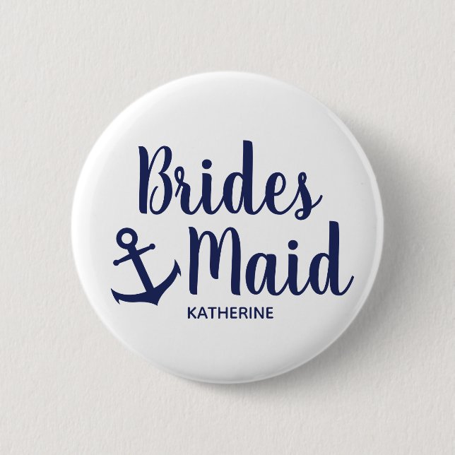 Nautical navy blue bridesmaid anchor 6 cm round badge (Front)