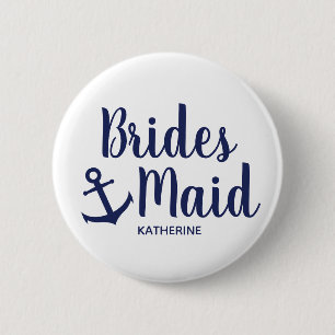 Nautical navy blue bridesmaid anchor 6 cm round badge