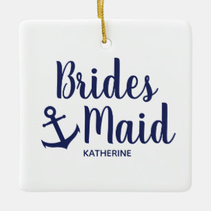 Nautical navy blue bridesmaid with anchor ceramic ornament