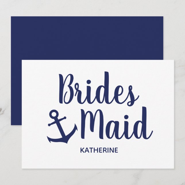 Nautical navy blue bridesmaid with anchor invitation (Front/Back)