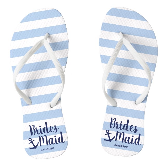 Nautical navy blue bridesmaid with anchor & stripe flip flops (Footbed)