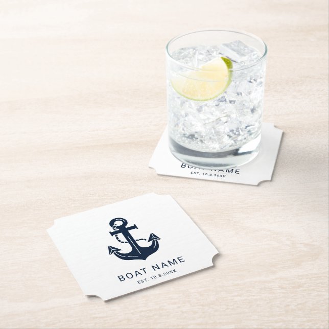 Nautical Navy Blue Custom Anchor Paper Coaster (Insitu)
