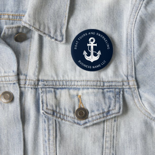 Nautical Navy Blue Custom Boat Name 6 Cm Round Badge